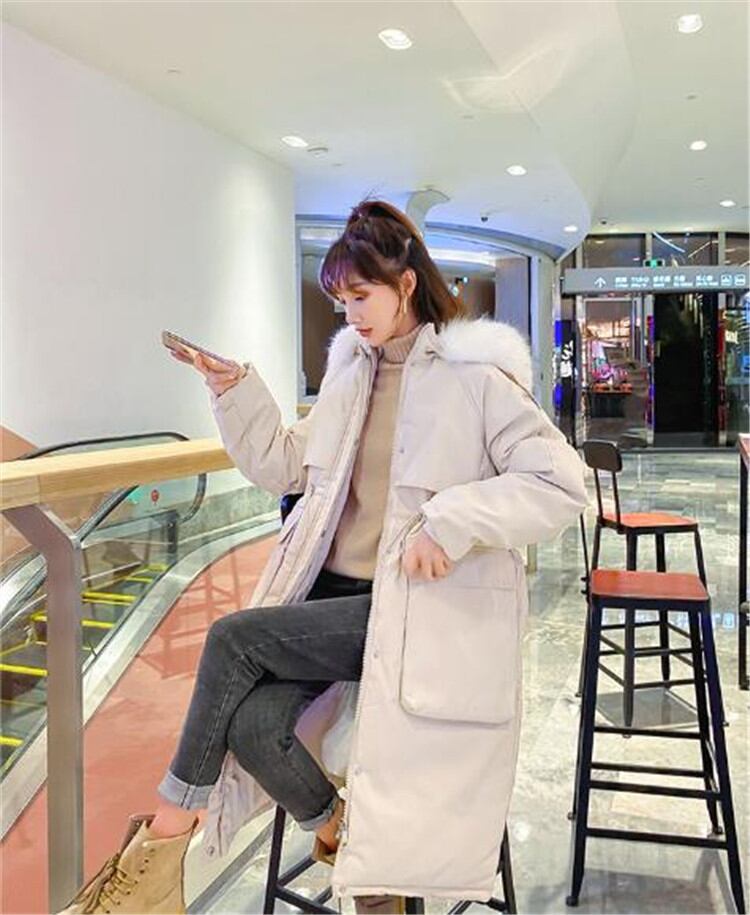 女性らしい韓国版 中・長セクション ゆったりする ダウンパッド入りジャケットフード付き腰を括る