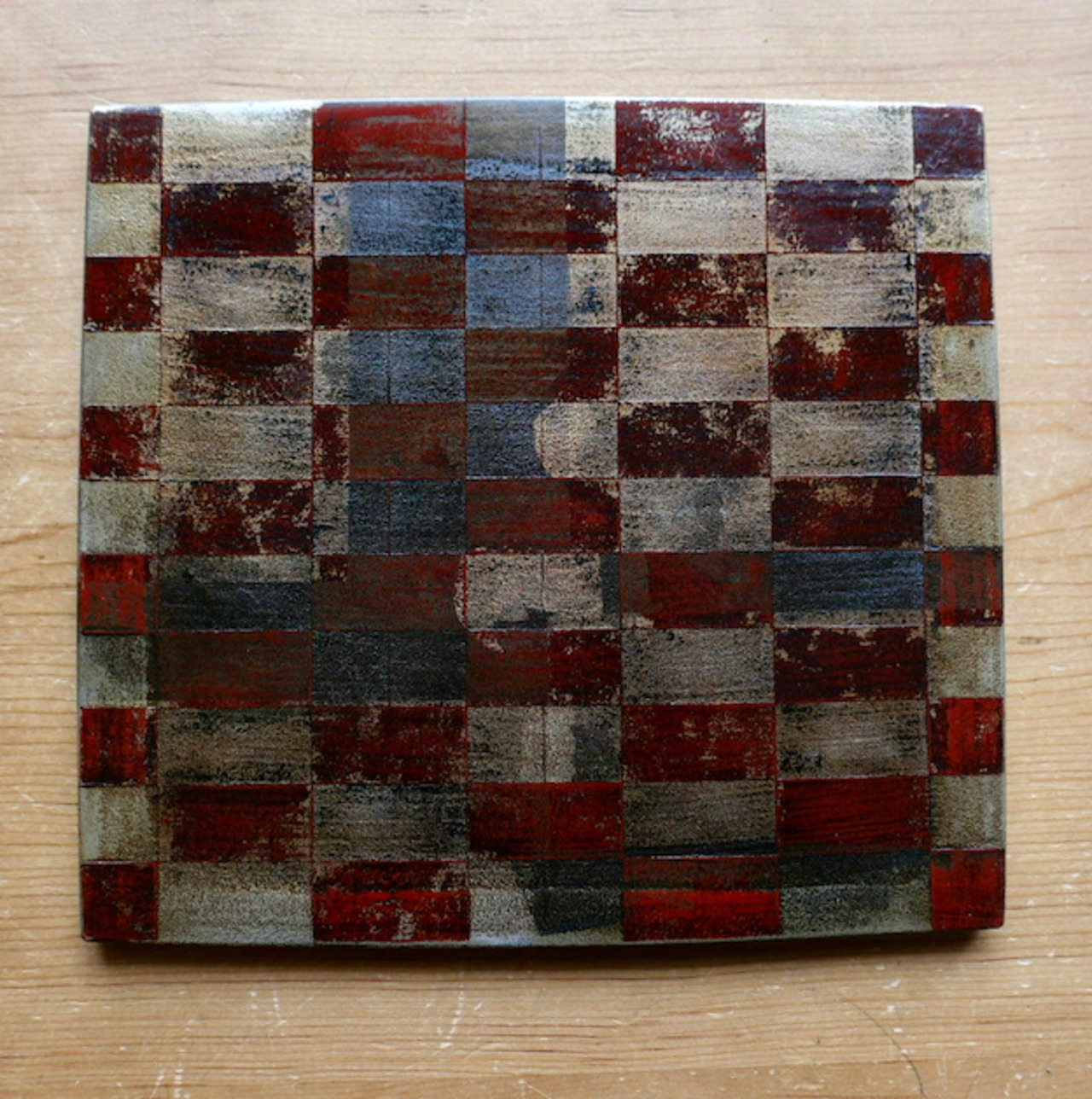 藤野征一郎　市松敷板　S 細密(朱・箔）Seiichiro Fujino   Ichimatsu Lacquer Placemat – S (Fine Pattern, Vermilion & Foil)［2104150000137］