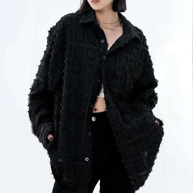 Cross fringe jacquard shirt　V2532