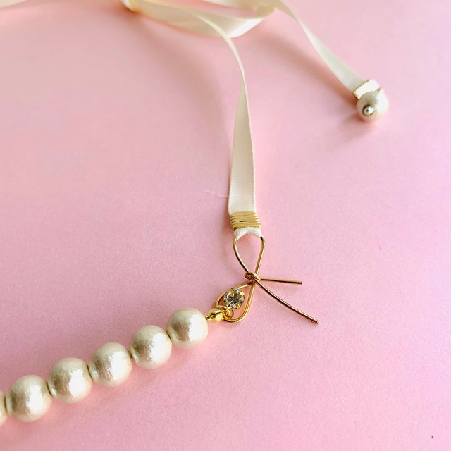 コットンパールの リボンネックレス キット 動画付き おうちハンドメイド ふぁじこ2nd コットンパールの リボンネックレス キット 動画付き おうちハンドメイド ふぁじこ2nd
