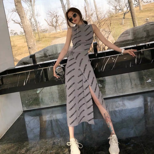 【即納】slanting logo long dress