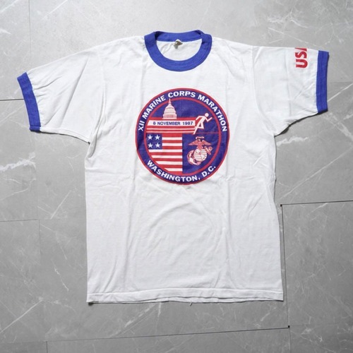 Mサイズ　USA製　USMC リンガーネックTシャツ　ホワイト