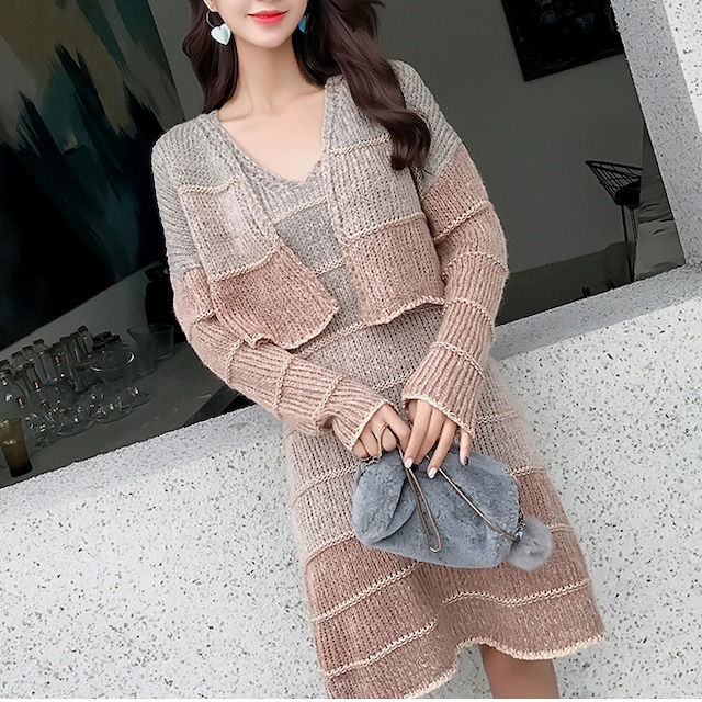 ニットワンピース ノースリーブワンピ Vネック ひざ丈 長袖 カーディガン セットアップ ボーダー ライン トレンド 流行 レディース ファッション 女子 上品 ガーリー フェミニン ナチュラル シンプル 0代 30代 40代 おでかけ 女子会 お食事会 A664 La Vie En Rose ニットワンピース ノースリーブワンピ Vネック ひざ丈 長袖 カーディガン セットアップ ボーダー ライン トレンド 流行 レディース ファッション 女子 上品 ガーリー フェミニン ナチュラル シンプル 0代 30代 40代 おでかけ 女子会 お食事会 A664 La Vie En Rose