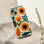 受注生産 iPhoneケース オレンジ花と青い葉の民芸柄｜花モチーフ FMSY080B