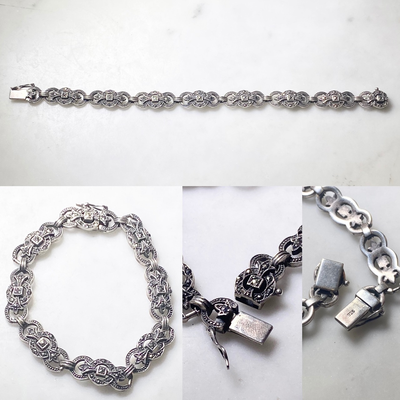 vintage silver art-deco design marcasite bracelet