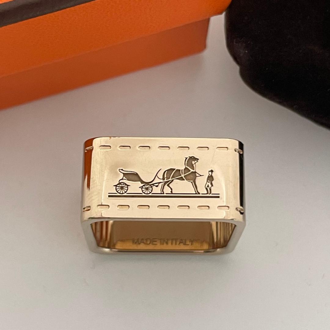 HERMES エルメス スカーフリング ボルデュック 馬車柄 スクエア