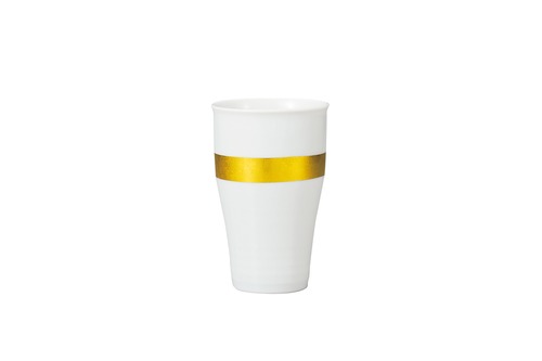 36-5704　[職人匠の技シリーズ] 純金箔工芸 九谷焼白磁フリーカップ 一本義 Gold Leaf Kutani Ware White Porcelain Cup Ipponyoshi　