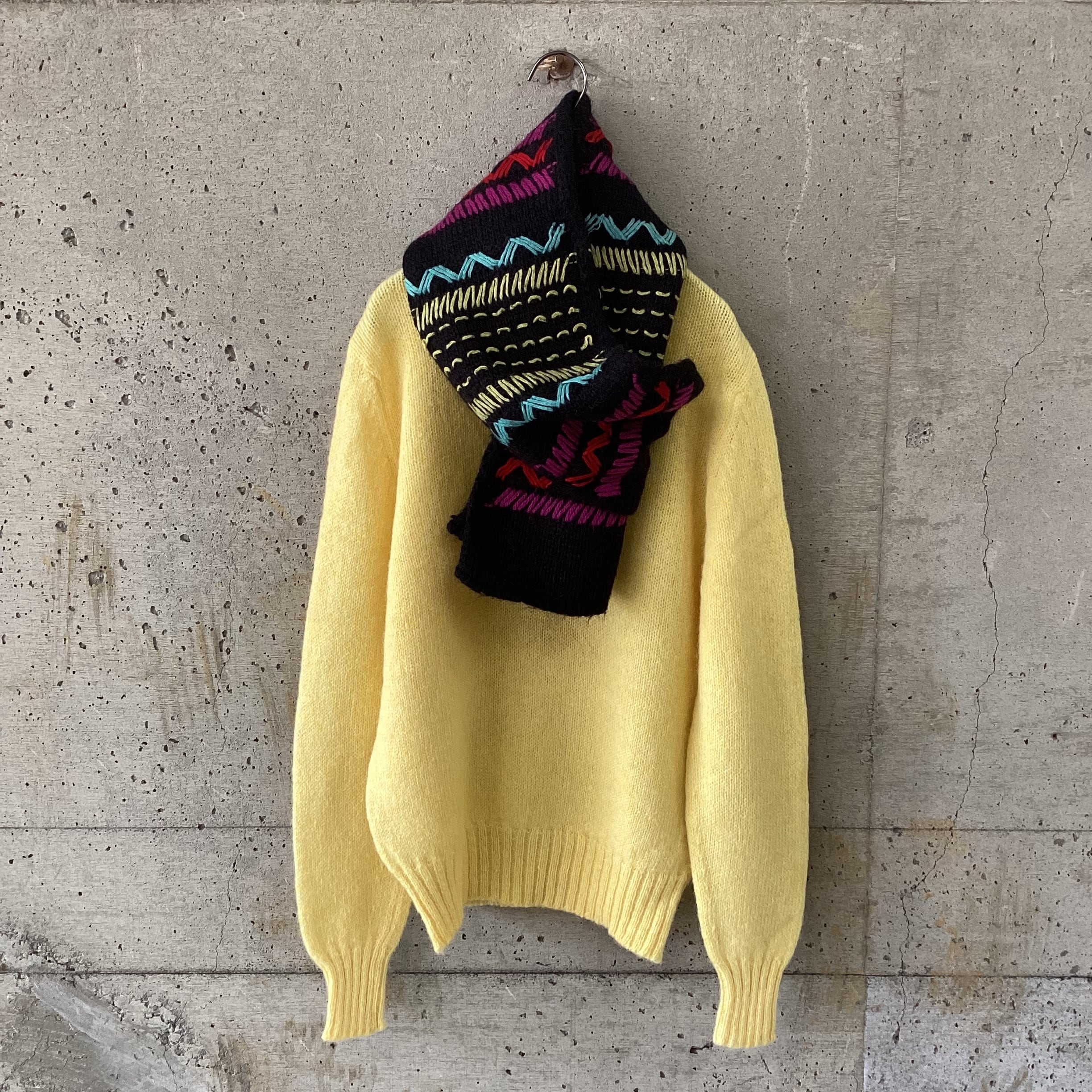 Colorful stitched wool scarf