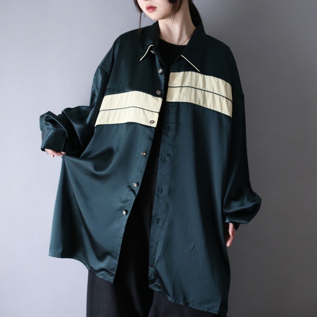super over silhouette bi-color switching design satin fabric shirt