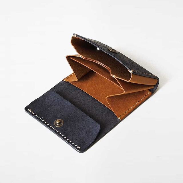 【残り1点】再販なし カードがたくさん入る ミニ財布【ネイビー×ブラウン】