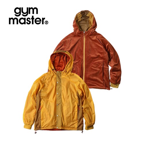 gym master ジムマスター リバーシブル マイクロリップ×ベロア フードジャケット メンズ レディース ベロア ナイロン リップストップ 防風 春秋冬 G821706 マスタード×オレンジ