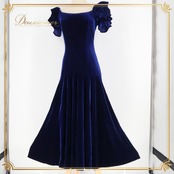 フラダンス 衣装 ワンピース ドレス uino! ブルー系 ハワイ製 ベロア 無地 シンプル フリル 2WAY かわいい 華やか 上品 高級感 光沢感 豪華 青 ハワイアン アロハ フラ ダンス レッスン 練習 オフショルダー おしゃれ パーティー用