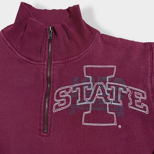 【JAMERICA】カレッジ ロゴ アイオワ州立大学 IOWA STATE UNIVERSITY 刺繍ロゴ バックロゴ ハーフジップ スナップ スウェット プルオーバー カンガルーポケットM US古着