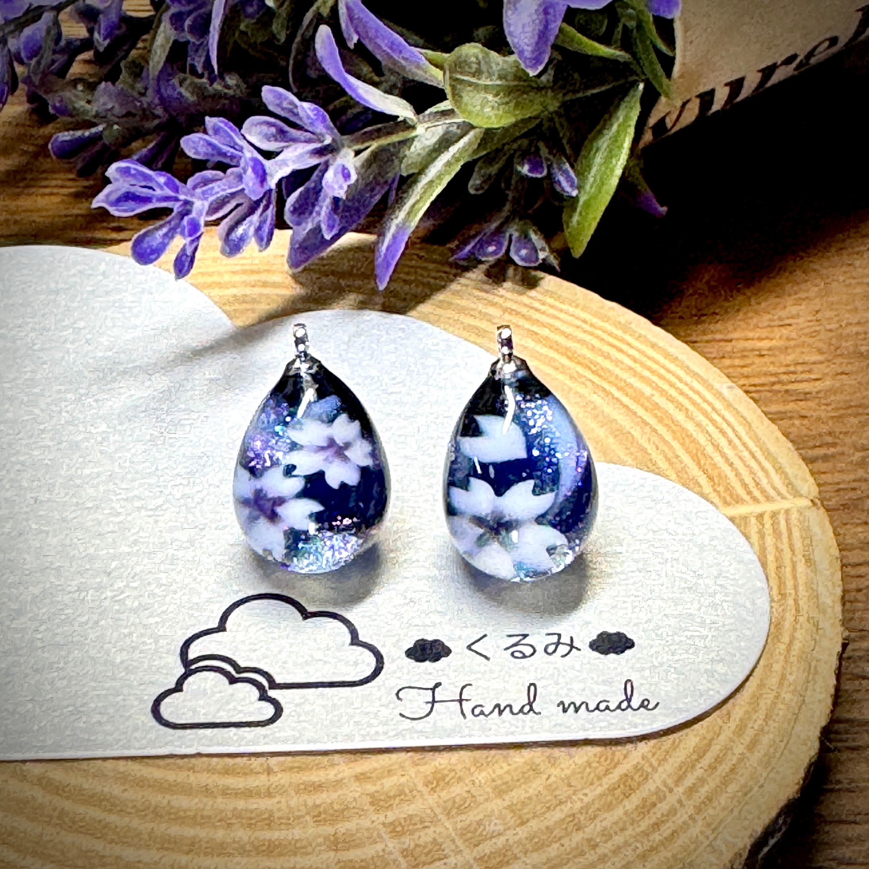 レジンピアス イヤリング 桜 たまご型 16×12mm  c