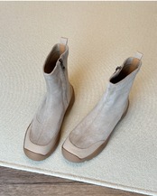 本革切替ストレッチ厚底ショートブーツ