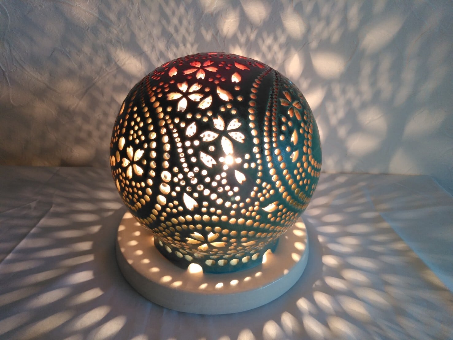 陶器ランプシェード 桜満開(Sa002) | 手作り陶器照明テーブルランプ