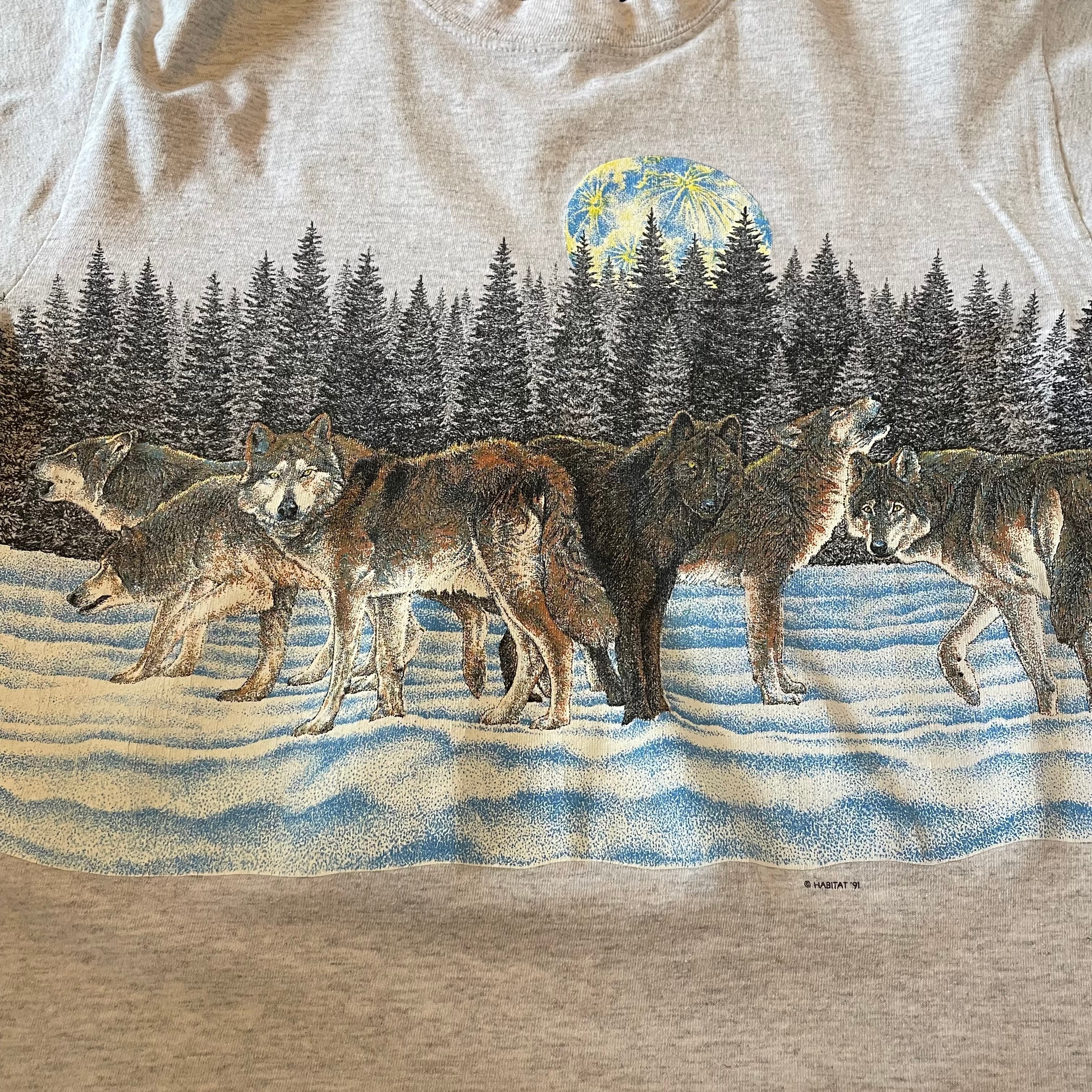 CALCRU】90s USA製 アニマル オオカミ 両面 ビッグプリントTシャツ