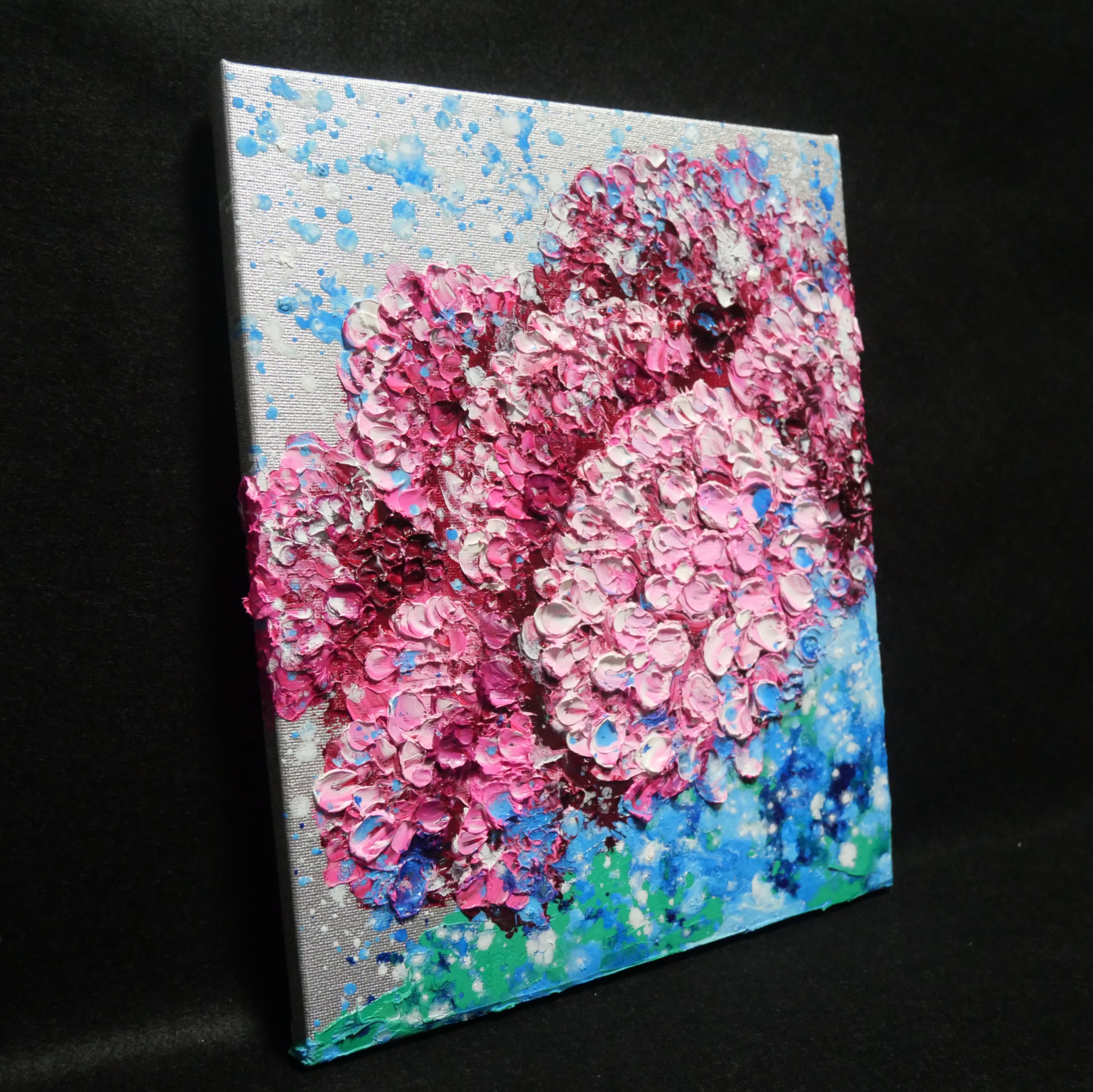 油絵 油彩 油彩画 絵画 絵 【梅雨に咲くピンクの紫陽花 油絵 油彩 油彩画 絵画 絵 【梅雨に咲くピンクの紫陽花
