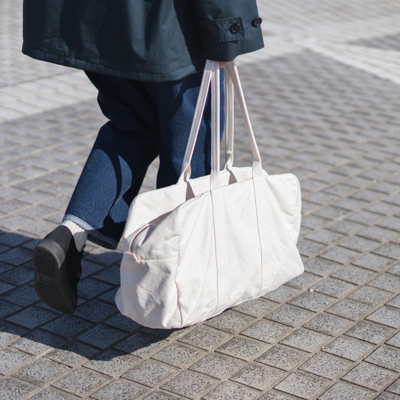 帆布のボストンバッグL 生成り