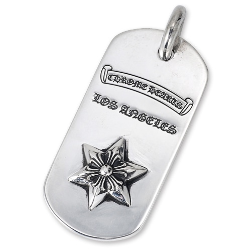 【HROME HEARTS　クロムハーツ　Dog Tag　ドッグタグ　ペンダント】レイズドスタードッグタグ【ロサンゼルス限定】【送料無料】