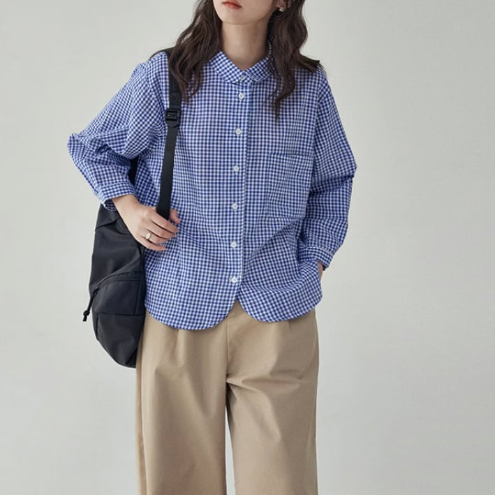 polo collar check long shirt