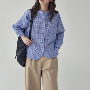 polo collar check long shirt
