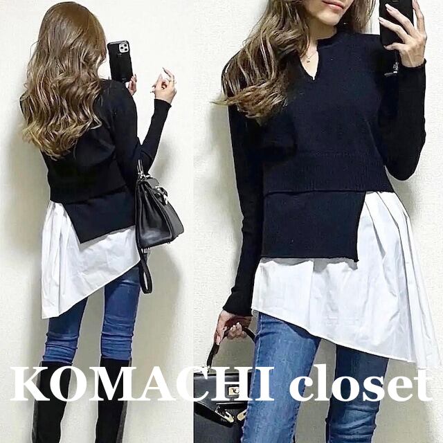 【送料無料】 ニット セーター アシンメトリー 長袖 袖リブ 韓国 レディース オルチャン サイドカット 白 ホワイト 黒 ブラック ウエストリブ 細身 個性的 ロングシャツ Vネック 女子会 可愛い モード系 大人可愛い きれいめ 重ね着風 大人 オトナ女子 秋冬 秋 冬 春 フリーサイズ 大人カラー 10代 20代 30代 40代 50代 60代 デート 着回し 着痩せ モテ こなれ感 抜け感 ラフ 普段使い コーデ スタイル 楽ちん モテ スリム タイト デート カジュアル