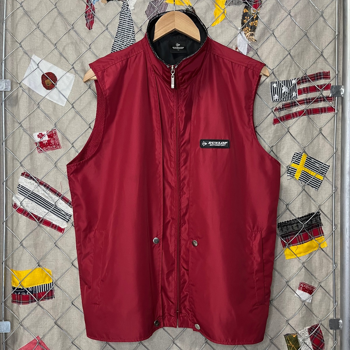 DUNLOP MOTORSPORT ナイロンベスト メンズL相当 ワインレッド 古着 