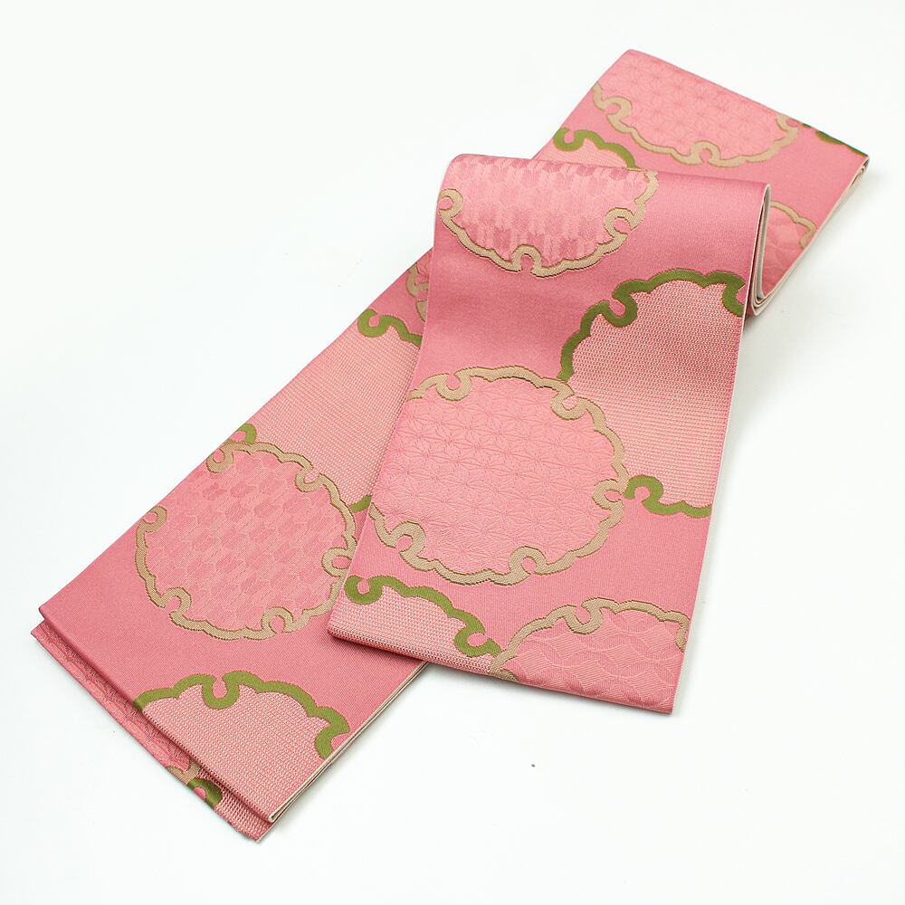 細帯 リバーシブル 4m ポリエステル 半幅帯 浴衣帯 日本製 柔らか ピンク ベージュ 雪輪