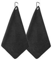 TerraShine ゴルフタオル 2枚セット ゴルフクラブタオル ゴルフボールクリーニングタオル ハンドタオル ゴルフグッズ カラビナクリップ付き 柔らかい 収納 携帯便利 ゴルフボール清潔用 ゴルフクラブ ゴルフボール （ブラック）