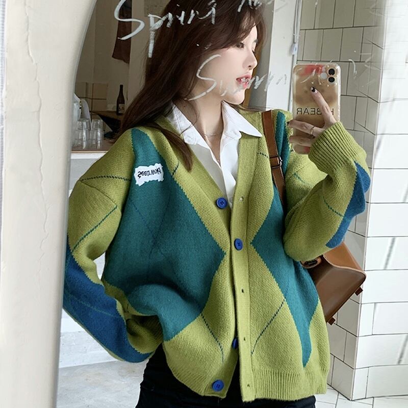 セーター コート スプリングオータムスタンダードルーズニットカーディガン レトロ 春物 秋物 スーパーモール60281519232