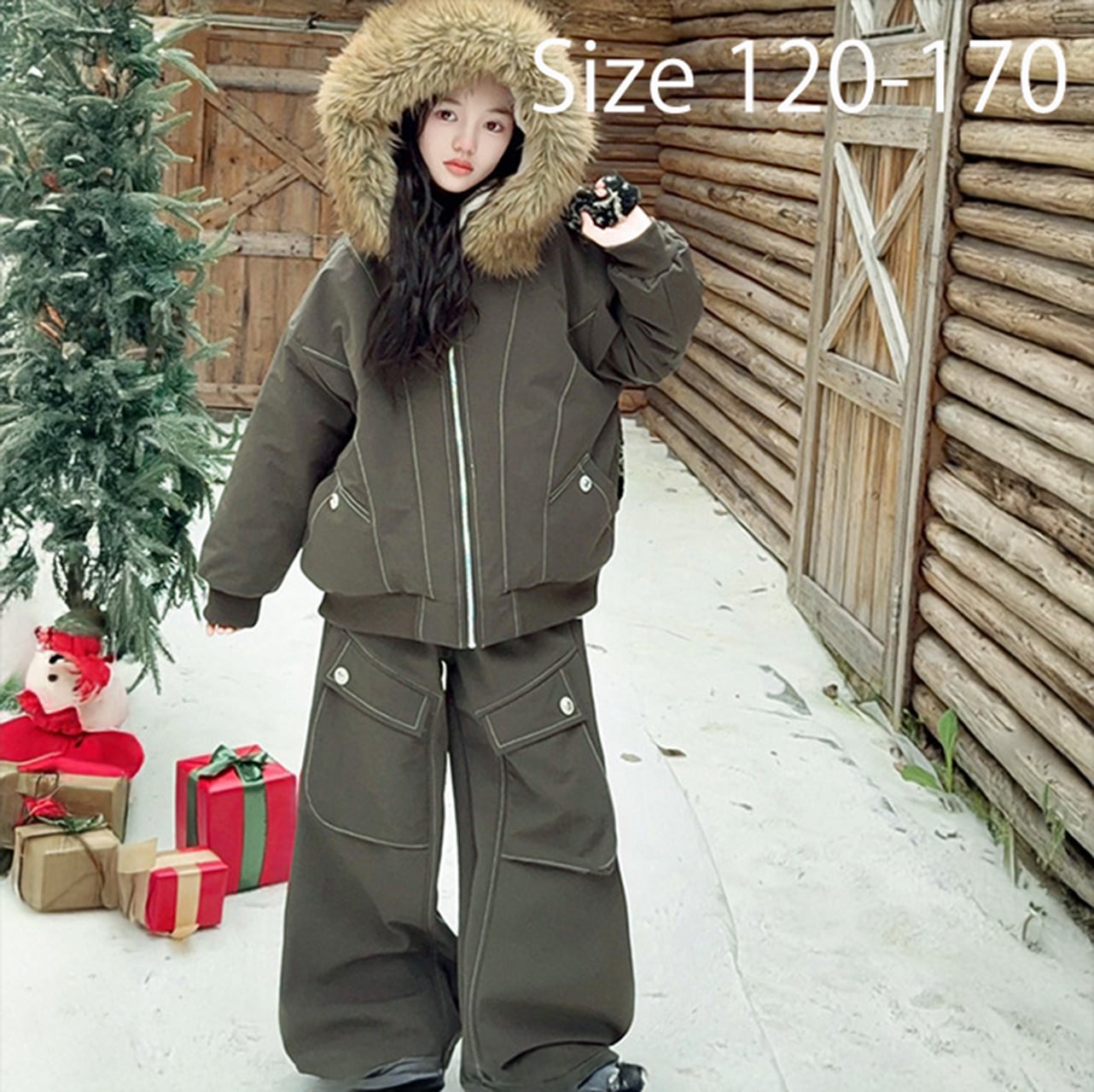 ボリュームファー×ワイドパンツのセットアップ