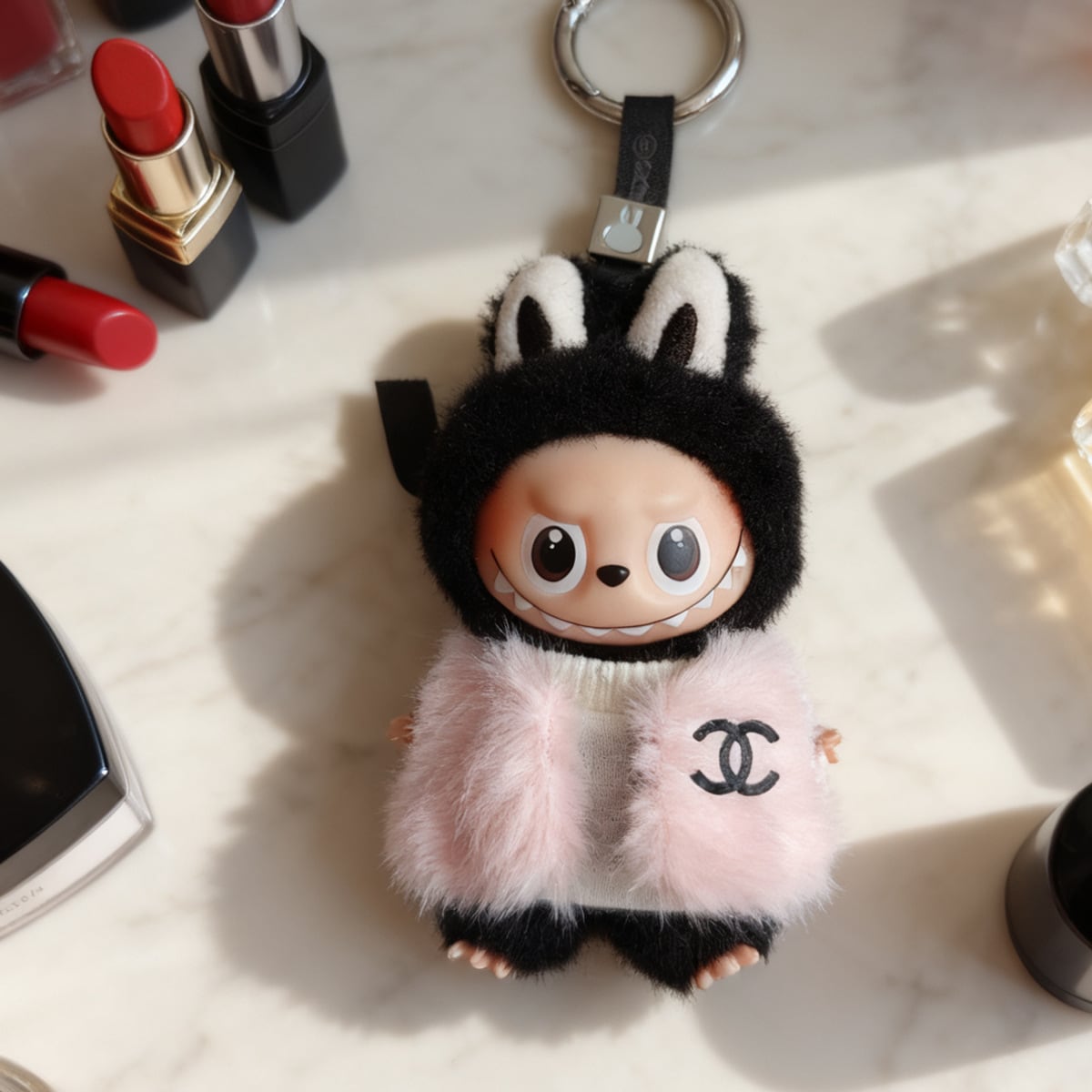 冬にぴったり!おしゃれで可愛い お嬢様風♡ labubu ラブブ 4.0 10cm用 高級ファーコーデ 2点セット 可愛い&エレガント お嬢様スタイル