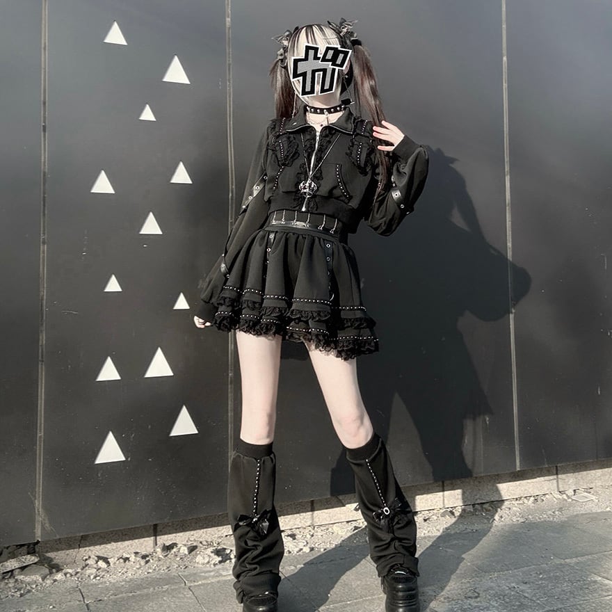 y2k grunge 平成　ゴスロリ　セットアップ　ストライプ ライブ ステージ衣装に｜即納 パンクゴシック セットアップ サブカル系