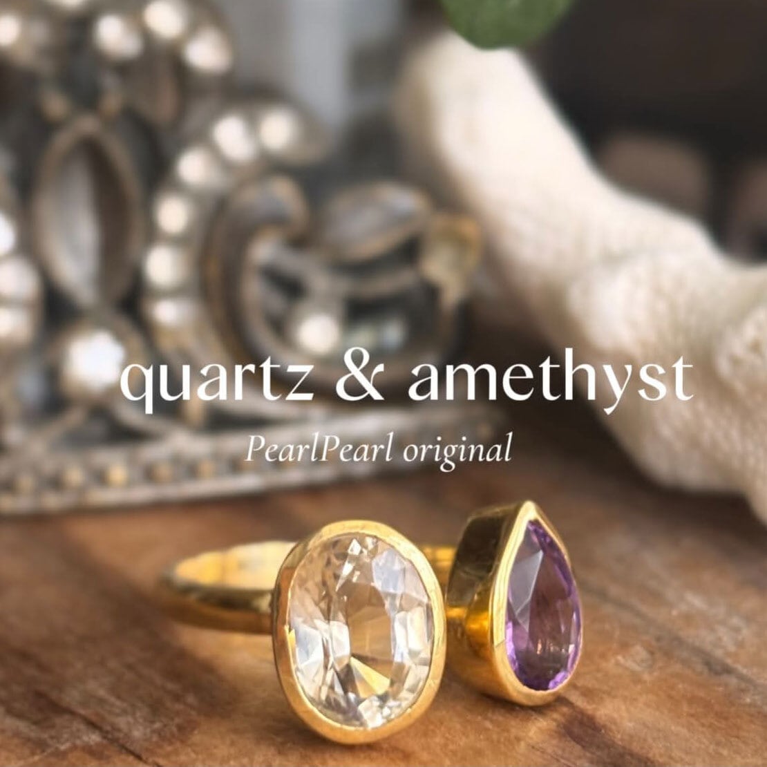 019.【Sweet Pearl】淡水パール サファイア アメシスト リング カットの美しいクリスタルクォーツとアメジストのWリング | 大阪梅田