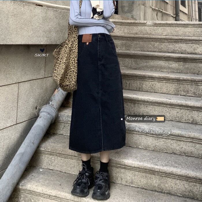 ブラックスカート ハイウェストウェストAラインオータムウィンターセーター ロング 秋物 冬物 モンロー41132508155