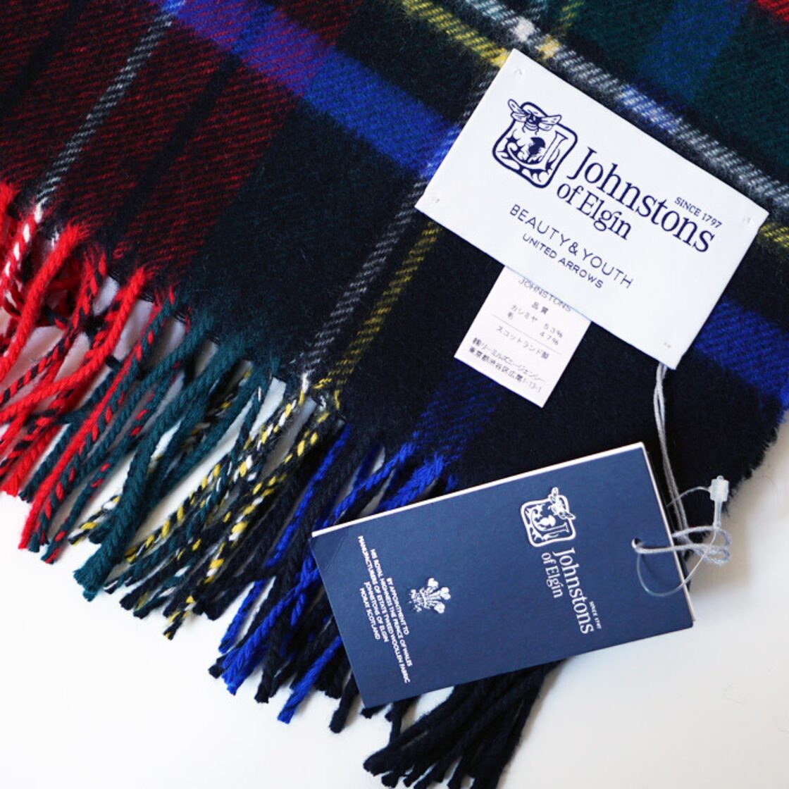 BEAUTY&YOUTH別注》ジョンストンズ ブラックスチュワート カシミヤ  