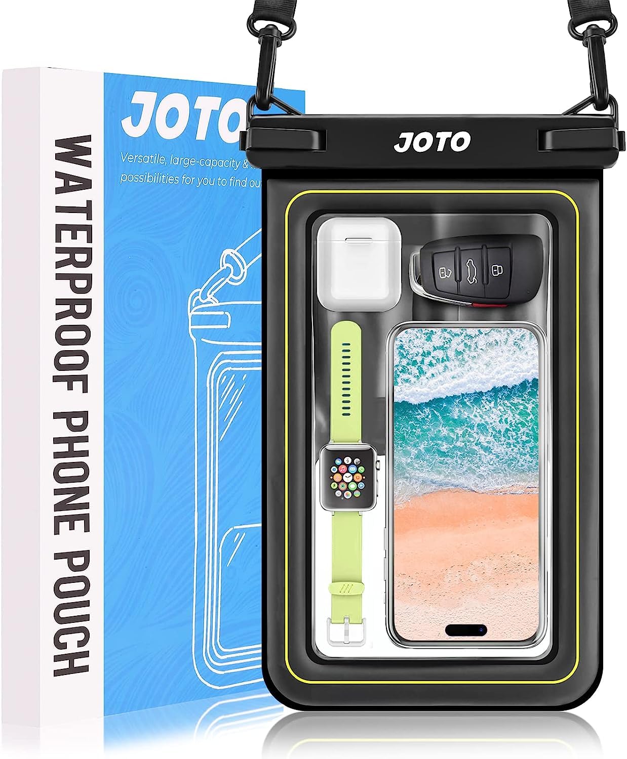 JOTO 防水スマホケース 水に浮く 大容量ドライバッグ IP68認定 完全防塵と防水 お風呂 海 プール 温泉 首掛け式 対応機種:iPhone 17 16 15 14 13 12 Mini Pro Max Huawei Xperia android - ブラック