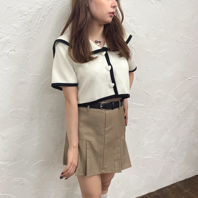 【LAST2】tuck pleats belt skirt-BROWN