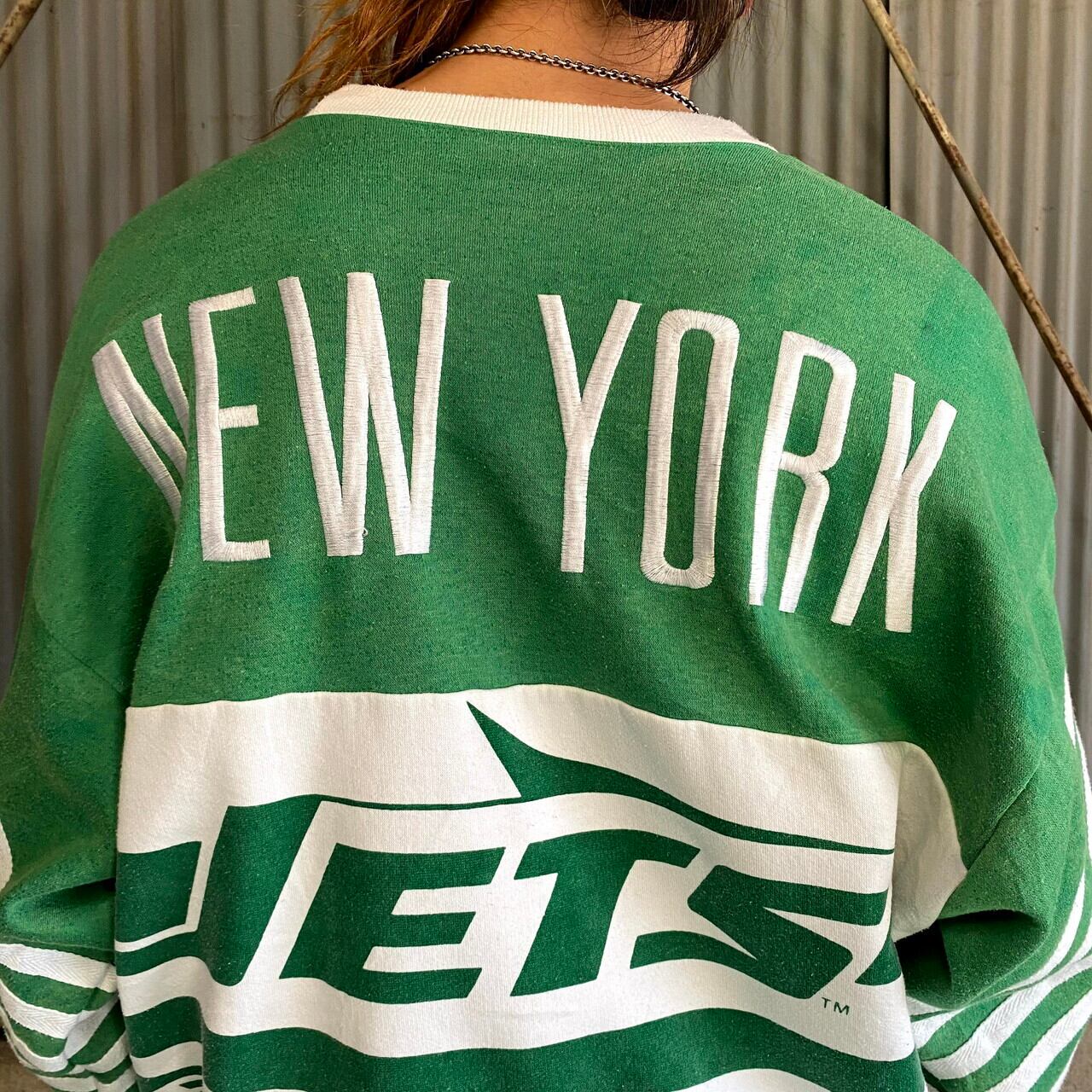 激レア 80年代 銀タグ NIKE ナイキ NFL チーム系 総柄デザインスウェット メンズXL 古着 トレーナー NEW YORK JETS  ニューヨーク ジェッツ グリーン 緑【スウェット】【VTG】 | cave 古着屋【公式】古着通販サイト