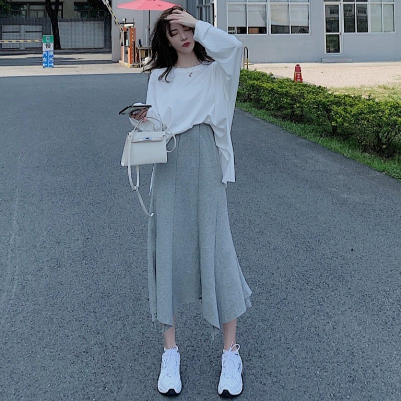 スプリングオータムスタイルカジュアルTシャツ スカート ロング 春物 秋物 1号婦人87931097953