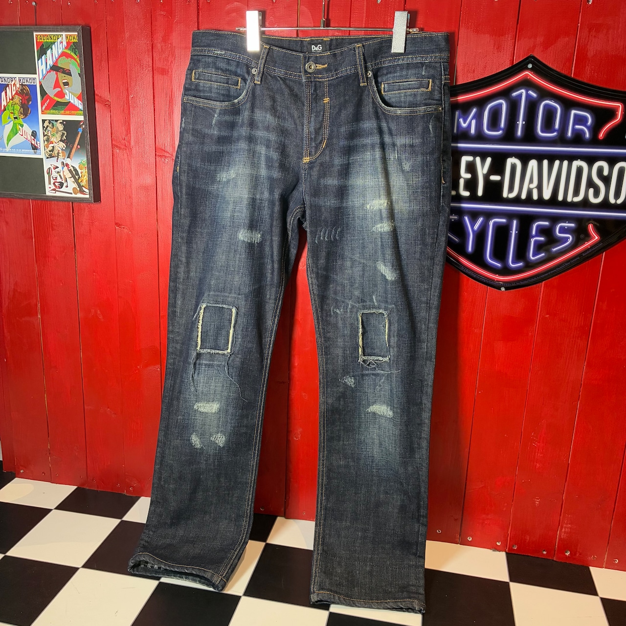 00s イタリア製 D&G DOLCE&GABBANA Y2Kダメージデニムパンツ　濃紺　ドルガバ　W34