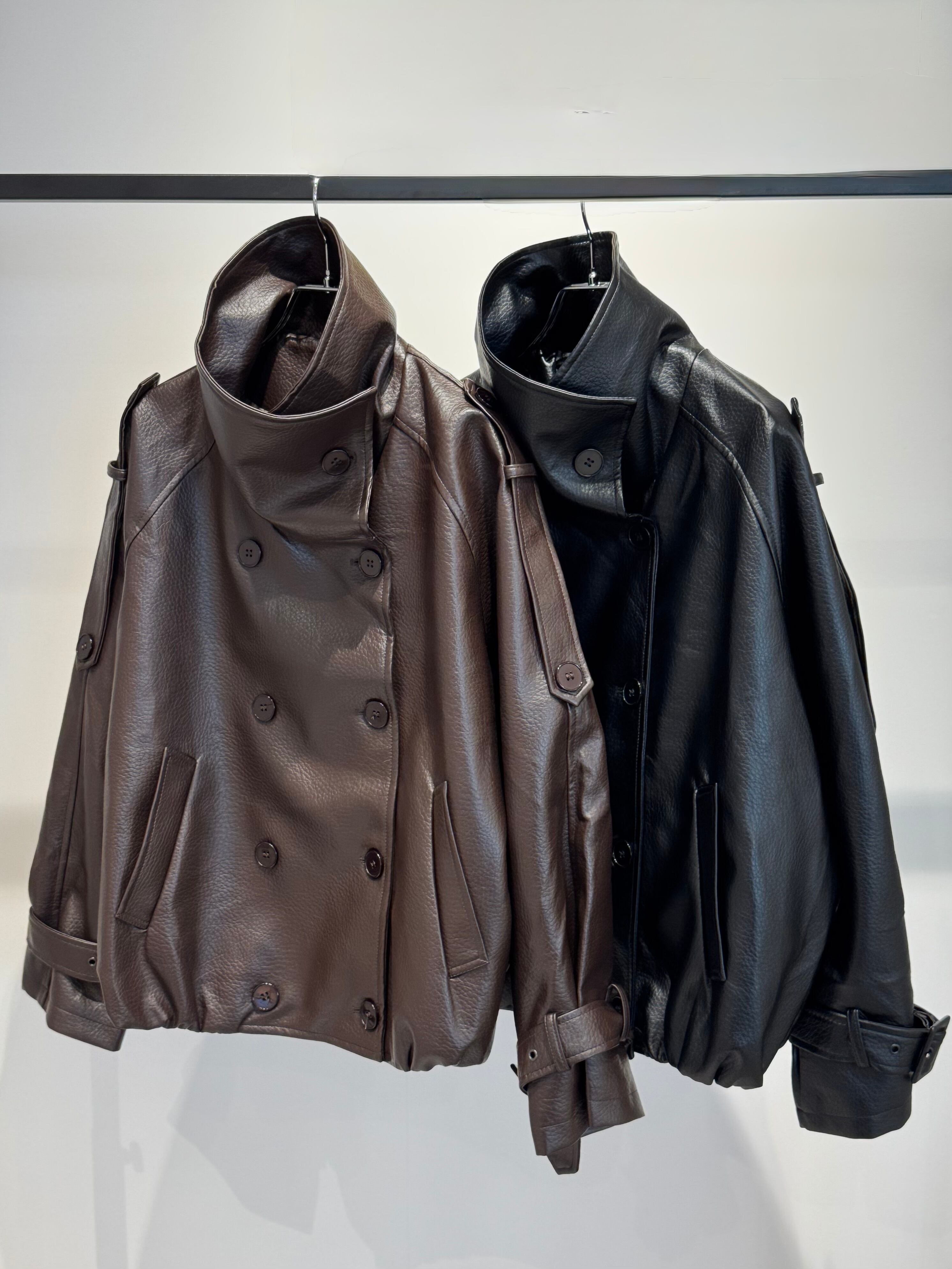 eco leather high collar jacket