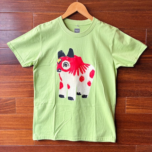 張り子Tシャツ　ウシ　ライトグリーン（XS）　CL007