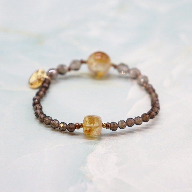 【Like a Honey Candy】シトリン×シトリン×スモーキークォーツ ブレスレット