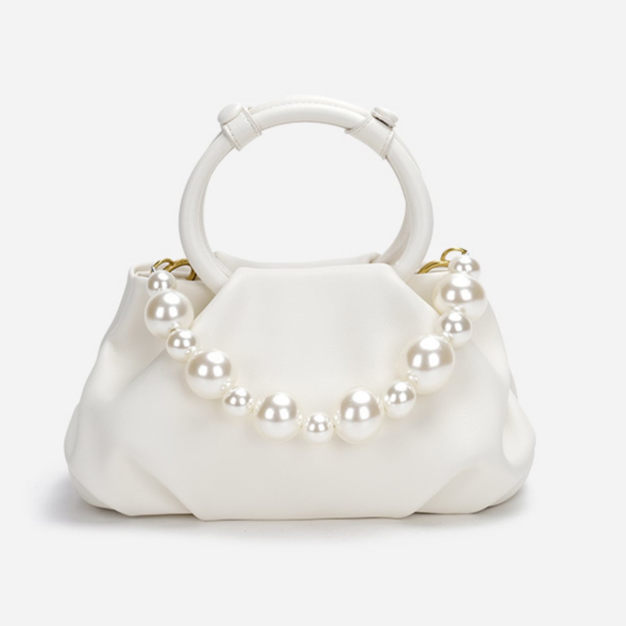 パールビーズ スモール ハンドバッグ-ホワイト