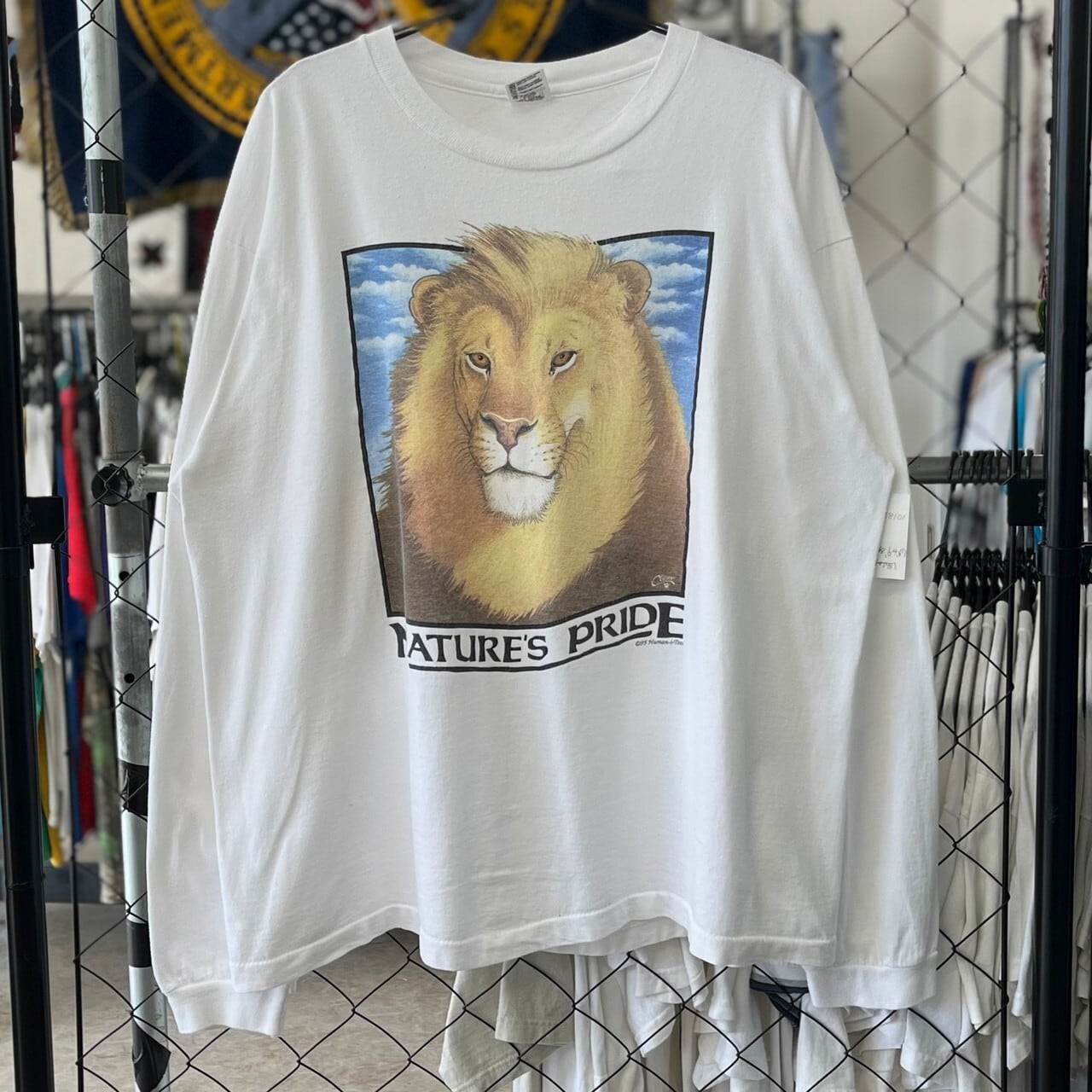 90s USA製 アニマル系 ライオン デザイン プリント 長袖 ロンT アンビル 2XL 古着 古着屋 埼玉 ストリート オンライン 通販 アメカジ  ビンテージ