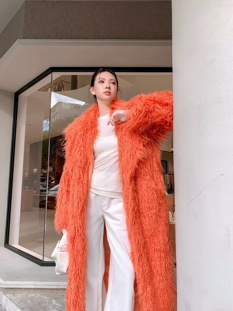 オレンジ 水色 ロング ファー コート | LOVEYsmileSHOP