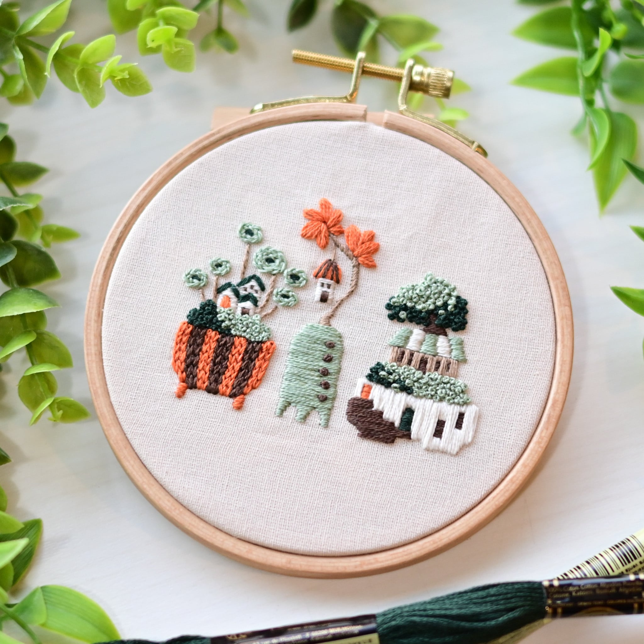 刺繍キット 緑の文明より「盆栽街植物」《空想街雑貨店》