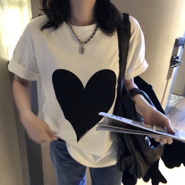 S/M/L/XL レディース Tシャツ 半袖 ハート カットソー シャツ トップス